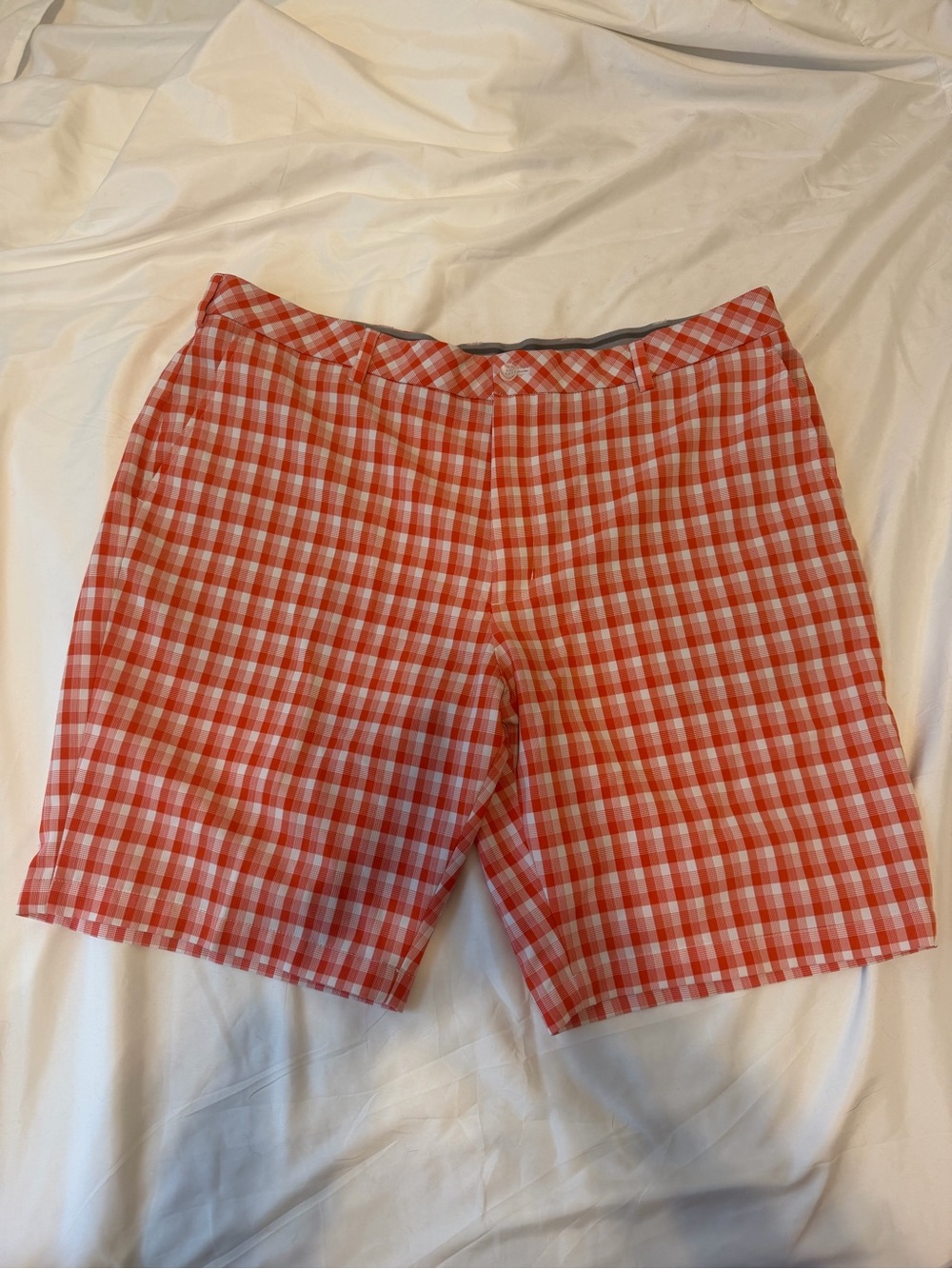Walter Hagen Orange and White Plaid Athletic Shorts